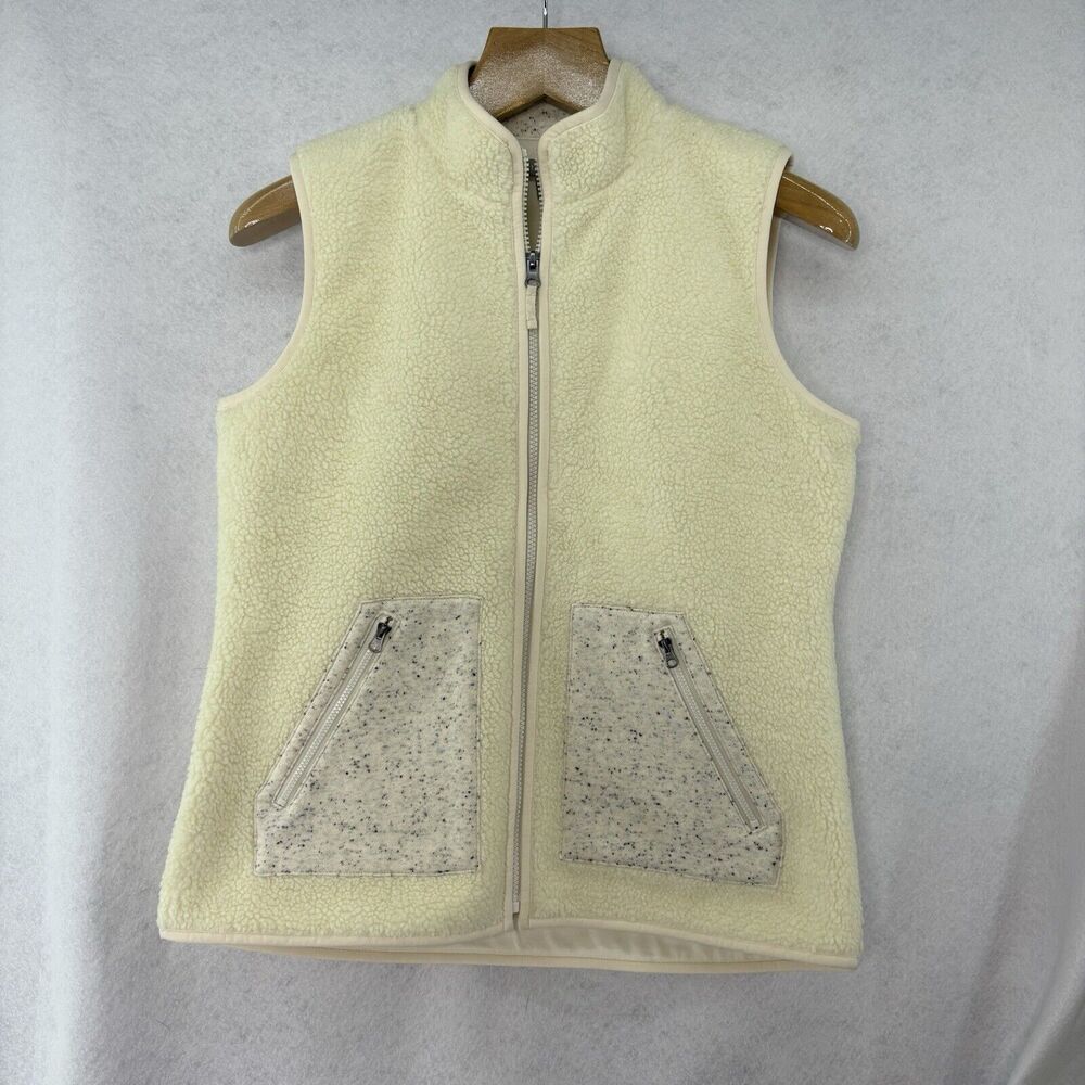 T By‎ Talbots Women’s Ivory Fleece Shearling Vest Size Medium Petite Pockets